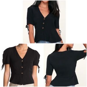 Topshop Black Button Up Peplum Top
